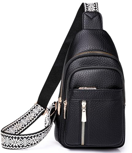 Farcauo Schwarz Crossbody Bag für Damen Herren Umhängetasche Brusttasche Herren Damen Sling Bag Kleine Schultertasche Diebstahlsichere Tasche mit Verstellbarem Gurt Shoulder Bag Women Men Chest Bag