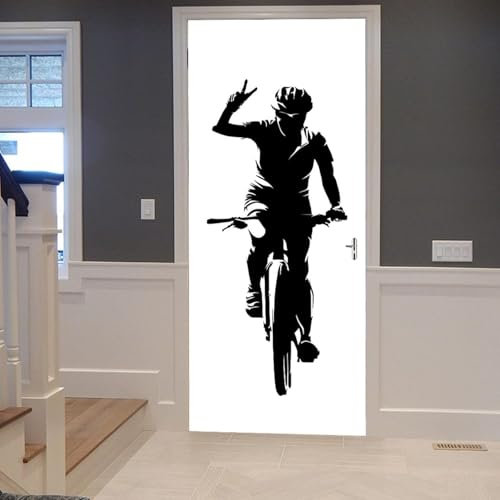 Türtapete Selbstklebend 85x200 Radfahren Türaufkleber 3D Türposter Schwarz Und Weiß Fototapete Türfolie Türklebefolie Wasserdichte für Türwand Dekoration Tapete a8892