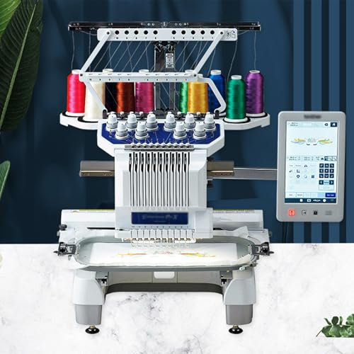 10-Nadeln-Stickmaschine Für Fertige Kleidung Und Hüte, Automatische WLAN-Mustermaschine Mit 4 Stickrahmentypen, Kleiner Schneemann/Gitterpositionierung, Einstellbarer Oberfadenspanner