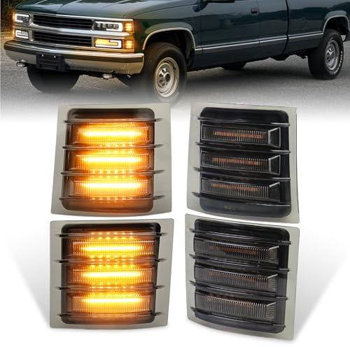 MOVOTOR LED Side Marker Lights with Amber Sequential Turn Signal Side Corner Lights Smoked Lens Compatible with 1994-1998 Chevy C/K 1500 2500 3500 Suburban Silverado Tahoe(NOT FIT for GMC)
