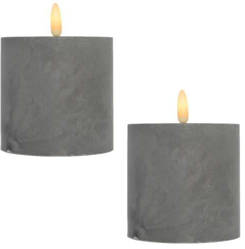 2er Set Moderne LED-Kerze Samod rund modern Zement Look in Grau 11 cm