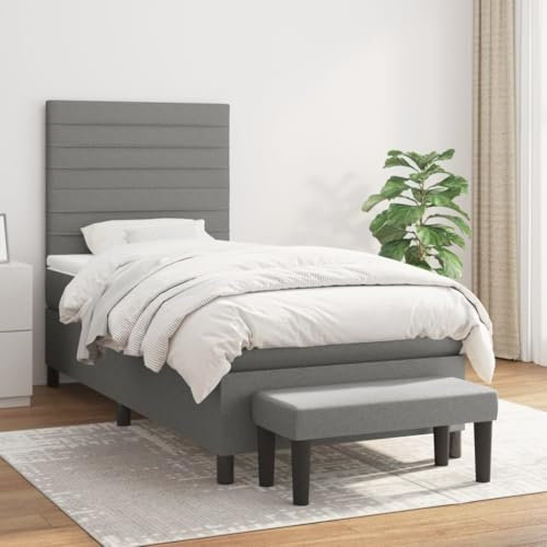 OHOOWOO Boxspringbett mit Matratze Dunkelgrau 80x200 cm Stoff,Individueller Komfort für erholsamen Schlaf: Boxspringbett mit verstellbarem Kopfteil und Taschenfederkernmatratze