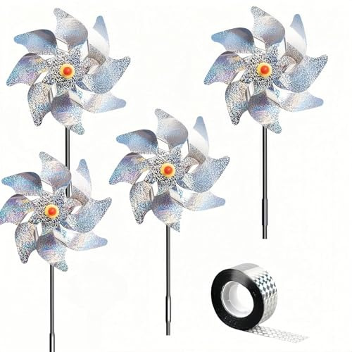 5 Pezzi Decorazione da giardino repellente per uccelli, Repellente per Uccelli e Piccioni, Mulino a Vento Riflettente Allontanare i Piccioni Spaventa Uccelli per Giardino, Balcone, Fattoria, Frutteto