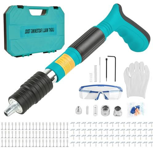 Nagelpistole mit 120 Nägeln, Beton Nagelpistole Nägel, Nail Gun Tool, Manuelle Nagelpistole für Stahl & Beton, Schalldämpfer Bolzenschussgerät 5 Gänge Nagelschussgerät Betonnagler Nagler