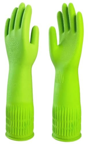 YONG-SHENG Cleaning Glove, Kitchen Dishwashing Glove, Heavy Duty Rubber Gloves, Waterproof Gloves, Non-slip and Corrosion-Resistant, Suitable for Housework Cleaning (Green, L)