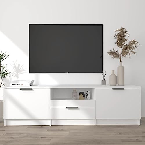 Myheimly TV Schrank Lowboard TV Möbel Fernsehschrank Fernsehtisch TV Board Fernsehmöbel HiFi Schrank Wohnzimmer 140x35x40 cm Holzwerkstoff Weiß
