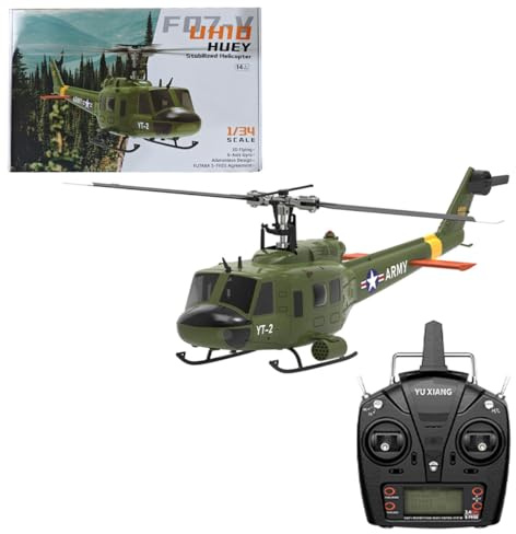 BAUBAUPLAY RC Hubschrauber, F07-V 1/34 UH-1 Huey Ferngesteuertes Helicopter, 2.4G 6CH Militär Hubschrauber Spielzeug Geschenk für Erwachsene - (RTF Version)