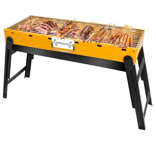 Tragbarer Holzkohlegrill, tragbarer Tischgrill zum Kochen im Freien, kompakter Klappgrill für Camping, Wandern, Picknicks und Reisen, 61 x 33 x 22,9 cm, leichter Grill mit Rauchgeschmack