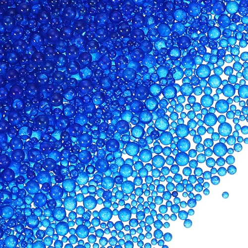 PATIKIL 200g 1-3mm Mini Glasblasenperlen Winzige irisierende Perlen Blau | Kein Loch Wassertropfenkugeln, Für DIY-Basteln Nagelkunst Harzfüller