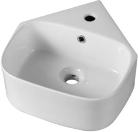 DILECI - Eckwaschbecken aus weißer Keramik – kompaktes und eckiges Waschbecken für kleine Räume – Waschbecken mit elegantem und funktionalem Design – ideal für Badezimmer oder WC – 40 x 43,5 x 16,5 cm