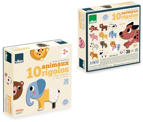 VILAC - Roliga magneter - Ingela P. Arrhenius - kreativa spel - 30 trämagneter för 10 djur + 1 förvaringslåda i kartong - träleksak - från 2 år - 7624