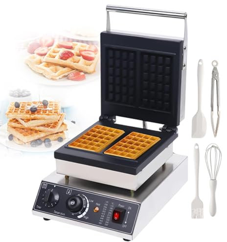 pealiritansemen Waflera | Placas De Calentamiento Dobles Comerciales, Temporizador Y Temperatura Ajustables (0-5 Min/50-300 °C), para Cafeterías/Desayuno En Casa + Herramientas para Hornear,2-Slice