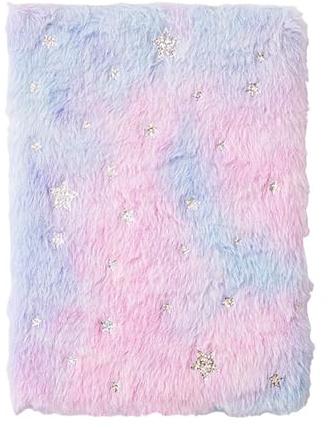 A5 anteckningsbok söt plysch fluffig täckt dagbok anteckningsblock toning färgat mjukt fodral för flickor broderi privat skrift ritning anteckning tagningsdagbok A5 fodrad 80 sidor present till barn