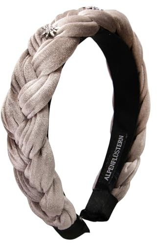 Alpenflüstern Trachten-Haarreif Samt Flechtoptik & Strass-Edelweiß - Damen Haarschmuck rutschfest, Haarband geflochten fürs Dirndl (in traditionellen Farben) ADV129 (taupe-braun)