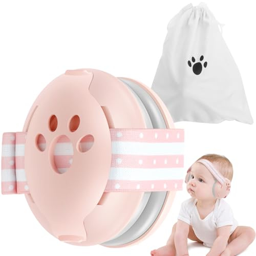 BOBASH Hörselskydd baby öronskydd barn 1–36 månader med justerbart huvudband hörlurar baby bullerskydd brusreducering för sömn resor konserter bullermiljö, ROSA, S