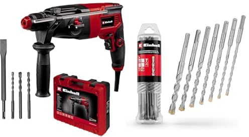 Einhell Kit de taladro percutor TC-RH 620 4F (620 W, impacto neumático, resistencia al impacto de 2,2 J, taladrado con percusión, cincelado con y sin fijación, SDS-Plus,) + Juego de 7 brocas