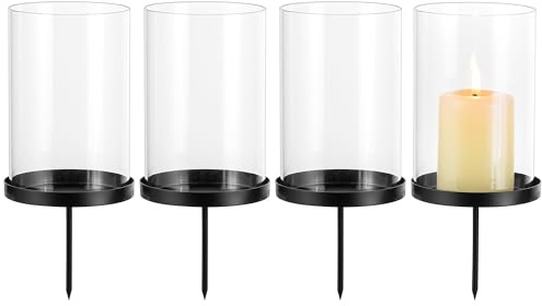 Glasseam Kerzenhalter Adventskranz 8cm: 4er Schwarz Kerzen Adventskranz | Metall Kerzenteller zum Stecken, Mit Windlicht Glas, Kerzenständer Stumpenkerzen, Für Advent Weihnachten Tischdeko