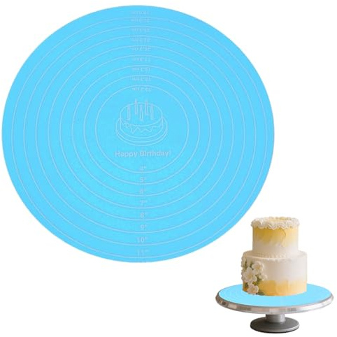 Silicone Baking Mat Cake Mat Silicone Cake Mat Silicones Baking Mat with Measurements for CakeTurntable Stand Non-Stick Heat Resistant Pastry Baking Sheet -Blue