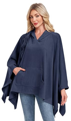 WOWENY Damen Poncho mit Kapuze Hoodies Für Damen Thermo Winter Herbst Cape Umhang Schal Warm Umhängetuch Elegant Kapuzencape