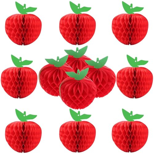 MEZHEN Rote Apfel Wabenbälle Deko Einschulung Weihnachten Hochzeit Wabenball Papier Weihnachtsbaum Deko Weihnachtsanhänger Apfel Hängende Honeycomb Balls Geburtstag Sommer Klassenzimmer 12 Stück