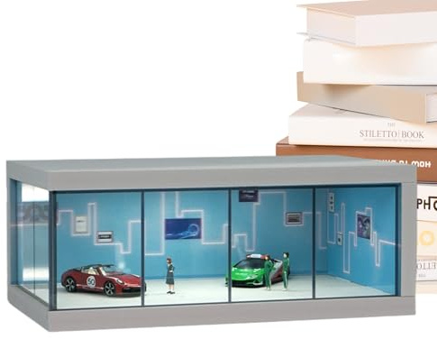 yztju Automodell Mobile Display - stapelbare LED Vitrine für Auto Miniatur in 1:64, Aufbewahrungsorganisator | Raumsparende Anzeigebox mit Licht f