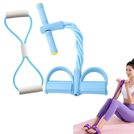 Expander Fitness mit Rückentrainer und Fitnessbänder,Pedal Widerstandsband,Bauchtrainer für Zuhause,6 Tubes Gummi Elastische Zugseil,Leg Exerciser für Fitness Abnehmen Training Yoga (Blau)