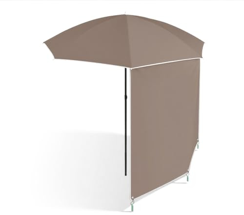 Parasol de jardin rond pliable de 190 cm avec pare-soleil latéral anti-UV pour plage, camping, barbecue, balcon – 4 couches de protection solaire