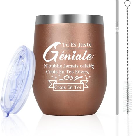 Idee Cadeau Soeur Original Cadeau Sœur Anniversaire Verre a Vin Femme | Cousin Belle Soeur Famille Maison Mignon 355ml Tasse à Café En Acier Inoxydable Avec Paille Paques Fête Des Mères