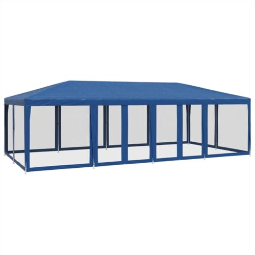 Tonnelle de Jardin, Tente de Réception Pavillon Barnum de Jardin avec 12 parois latérales en Maille Bleu 8x4m PEHD