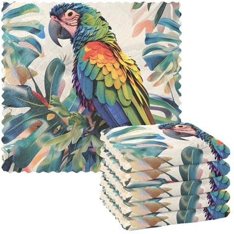 Mnsruu Microfibre Cleaning Cloths Parrot Plant Reusable Dish Cloths for Washing Up 6 Pack Swedish Dishcloth Microfibre Cleaning Towels Washable Duster Rags Cloth Home