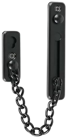 Catenella di sicurezza per porta con chiavistello e chiavistello, per la sicurezza domestica, struttura in acciaio inox, compatibile con porte standard, nero