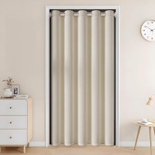 ZHIYIN Tenda per Porta Interna B 160 x H 270cm, per la Privacy Tenda Termica da Interno Facile e Senza Fori per Decorazione e Divisorio Stanze, Crema, 1 Pannello