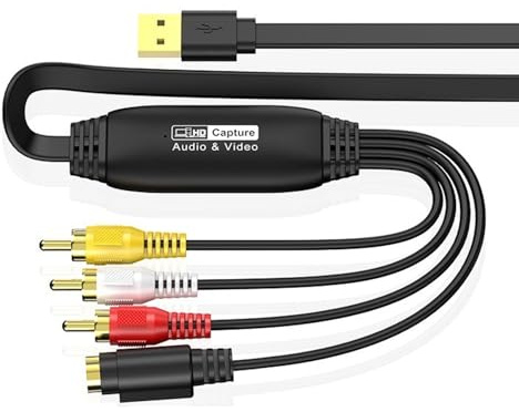Yunseity Convertitore da VHS a Digitale, Scheda di Acquisizione Video USB 2.0, Convertitore Audio Video da AV a USB, Conversione da VHS VCR DVD a Adattatore Digitale