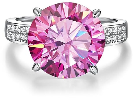 5ct Moissanite bröllopsringar for kvinnor rundskurna D-färg VVS1 diamantringar förlovningsringar med certifikat(Pink,8)