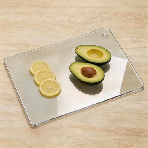 Tabla de cortar acrílica para cocina, tablas de cortar transparentes de 14 x 10 pulgadas con agujero para colgar, tabla de cortar acrílica antideslizante para cocinar, protector de encimera y servir
