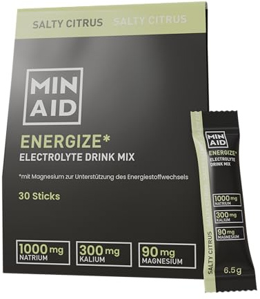 MINAID Electrolyte Drink Mix - Salty Citrus - Elektrolytpulver mit Natrium, Kalium & Magnesium - Für Energie, Fokus & Regeneration Ohne Zucker, vegan & glutenfrei - 30 Sticks