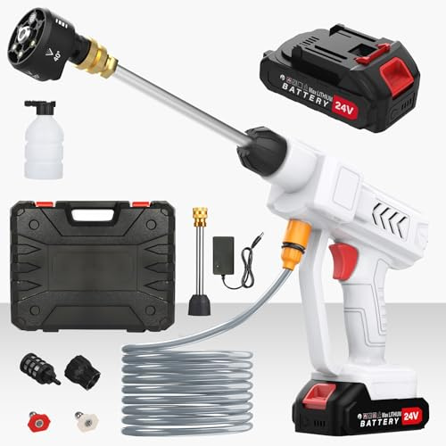Portable Cordless Pressure Washer, 950PSI Portable Power Washer with 6-in-1 Nozzle, 6L/min Hand Held Pressure Washer with 2 Batteries, Sprays 6-10m Away, Battery Power Cleaner for Car, Garden, Home.