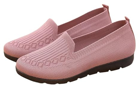 Platta skor för kvinnor – fritidsskor för kvinnor av nättyg damskor enfärgade ortopediska andningsbara slip-skor utan skosnören, sommarskor, halkfria sneakers, ROSA, 47 EU