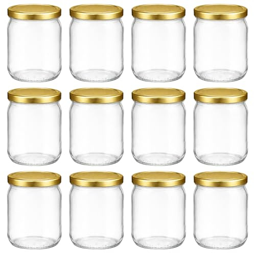 hocz 12x Einmachgläser 500 ml | mit Deckel Gold TO 82 | leere Gläser mit Schraubdeckel zum befüllen | Sturzgläser, Schraubgläser, Marmeladengläser Set | 12 Stück