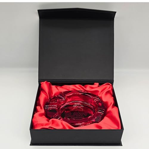 Zactly Exclusive RAW Glass Ashtray Octagon Shaped, Decorative Portable Ashray, Modern Lovely Desktop Ashtray With Soft Bottom, Comes In A Presentable And Elegant Gift Box Set (Red Ruby)