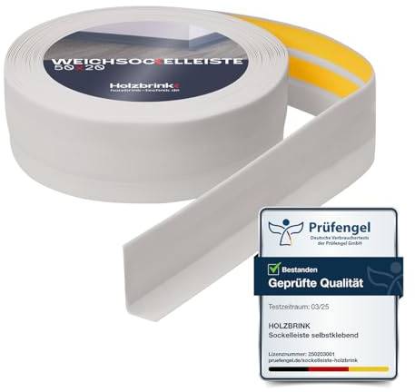 HOLZBRINK Plinthe souple autoadhésive 50x20mm, 20 m | Plinthe PVC pour finition plan de travail, sous-meubles| Cornière PVC flexible | Couleur : gris cendré