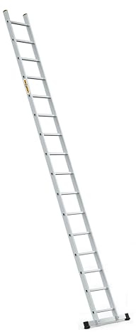 DRABEST PRO Serie Anlegeleiter Aluminium-Stufenleiter - 16 Stufen - mit Leiterhaken - Tragfähigkeit 150 kg - Anti-Rutsch-Füße, Leichtes Gewicht, korrosionsbeständig - EN131