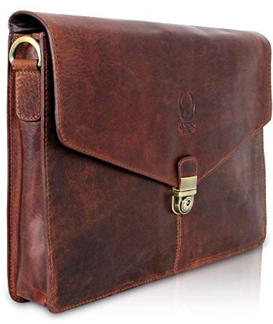 Corno d´Oro Premium Laptoptasche 13 Zoll Laptop Leder I Handgefertigte MacBook Tasche Echt Leder I Umhängetasche Herren Klein Damen Braun für DIN A4