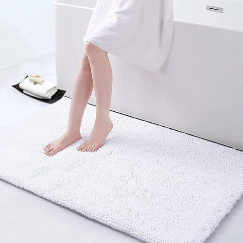 Homaxy Hochflor Chenille Weiche Badezimmerteppich - 60 x 120 cm, Weiß | weich&komfortabel, extrrme wasseraufnahme, rutschfeste PVC-rückseite, waschbar & pflegeleicht, flauschige, breite anwendung