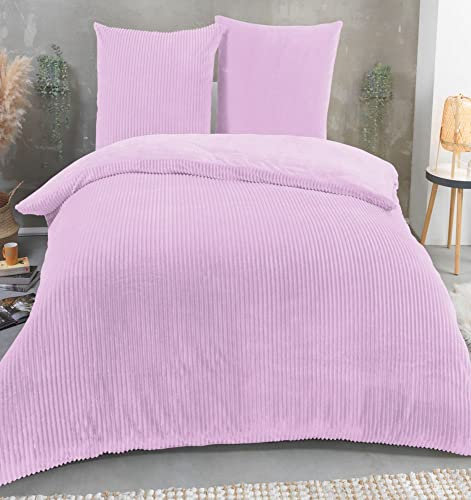 Kuscheli® Winter Wende Plüsch Bettwäsche 135 x 200 od. 155 x 220 mit 80x80 Kissenbezug Cashmere-Touch Coral Fleece Deckenbezug, Farbe:Rosa, Größe:135x200 + 80x80