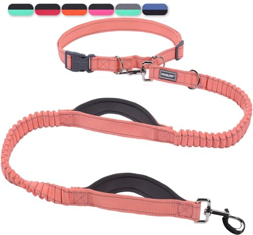 VIVAGLORY Joggingleine Hunde Bungee Hundeleine Joggen, M, Rosa/Grau2 | Laufleine für Hunde Freihandleine mit Bauchgurt & Gepolstertem Griff für Joggen, Bungee Reflektierend Joggingleine Laufleine