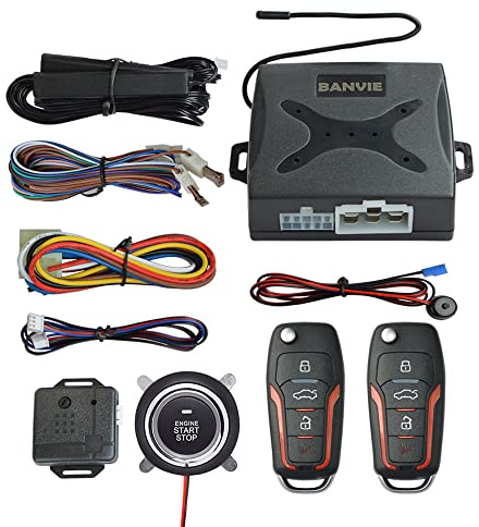 Car Alarm System Push to Start Ignition Kit, PKE Passive Keyless Entry Car Alarm System with Remote Start, Push to Engine Start Stop（Connect to car Original Horn