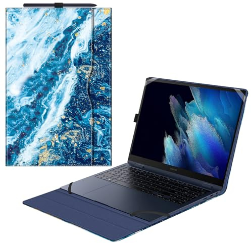 Fintie Hülle für 15.6 Zoll Samsung Galaxy Book 5 360,Galaxy Book 4/Book4 Edge - Premium Folio Schutzhülle mit Dokumentschlitze, Meeresblau