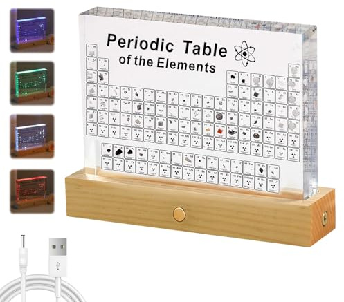 Periodensystem mit Echten Elementen im Inneren, Acryl Periodic Table of 83 Elementen, Proben Periodensystem Display Geschenk für Schüler Lehrer Kinder Studenten Handwerk (16x12x2.7cm With Base)