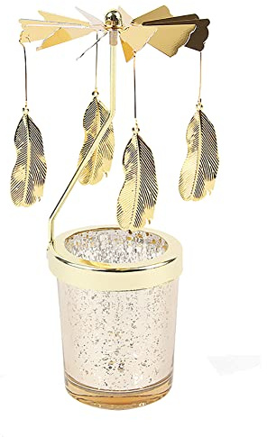 Feder Teelicht Karussell Windlicht Glas Teelichthalter Gold Teelichtglas Rotierender Kerzenhalter Eisen Metall Kerzenständer für Valentinstag Deko Geschenk Hochzeit Dekoration Wohnzimmer Tischdeko